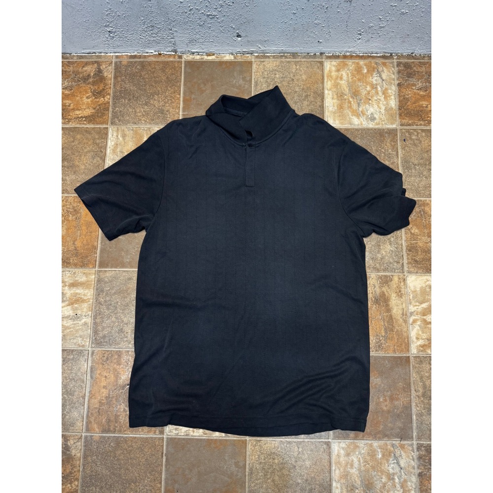 Axcess a Claiborne Company Mens Black Textured Stripe Short Sleeve Polo Shirt L